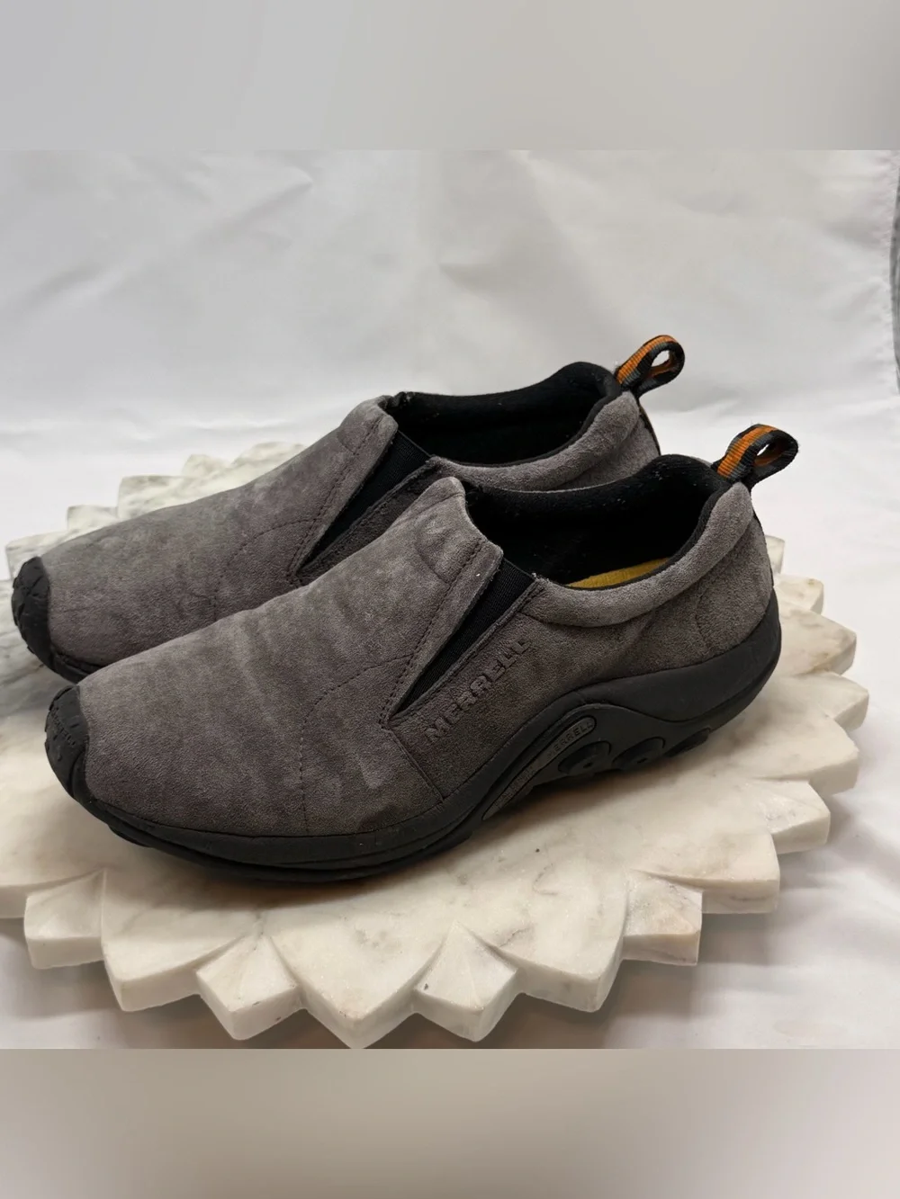Merrell Mens Jungle Moc Pewter Grey Suede Slip On Hiking Shoes 60805 Size 8.5